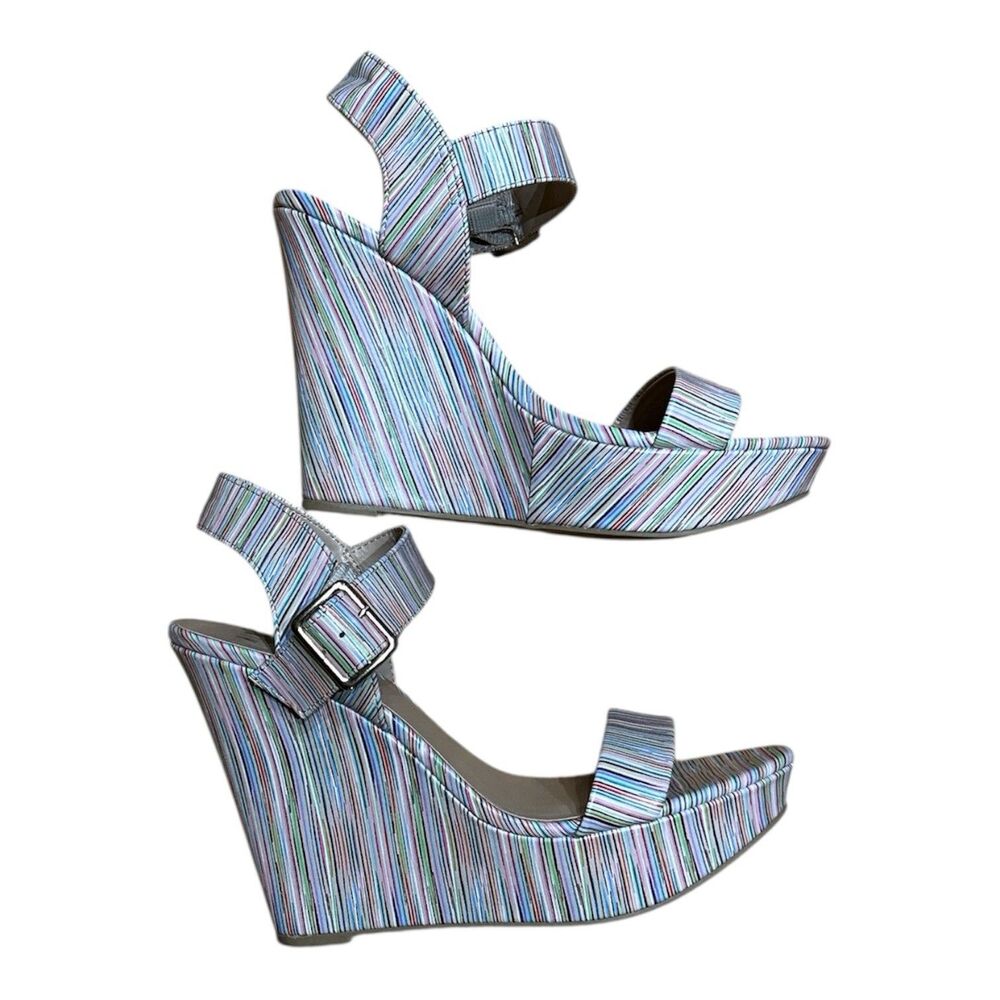 Mix No. 6 Jordie Rainbow Striped Wedge Sandals Womens 10 Platform Heel Slingback